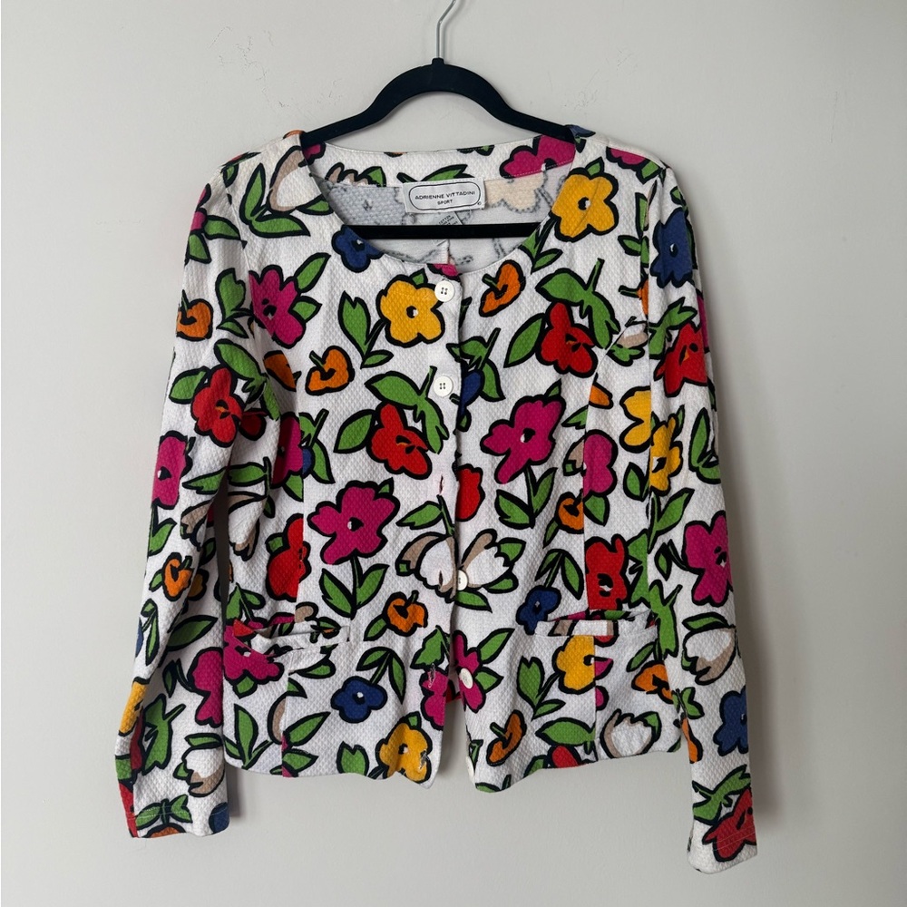 Vintage 90s Adrienne Vittadini Art Cartoon Drawing 100% Cotton Button Up Jacket